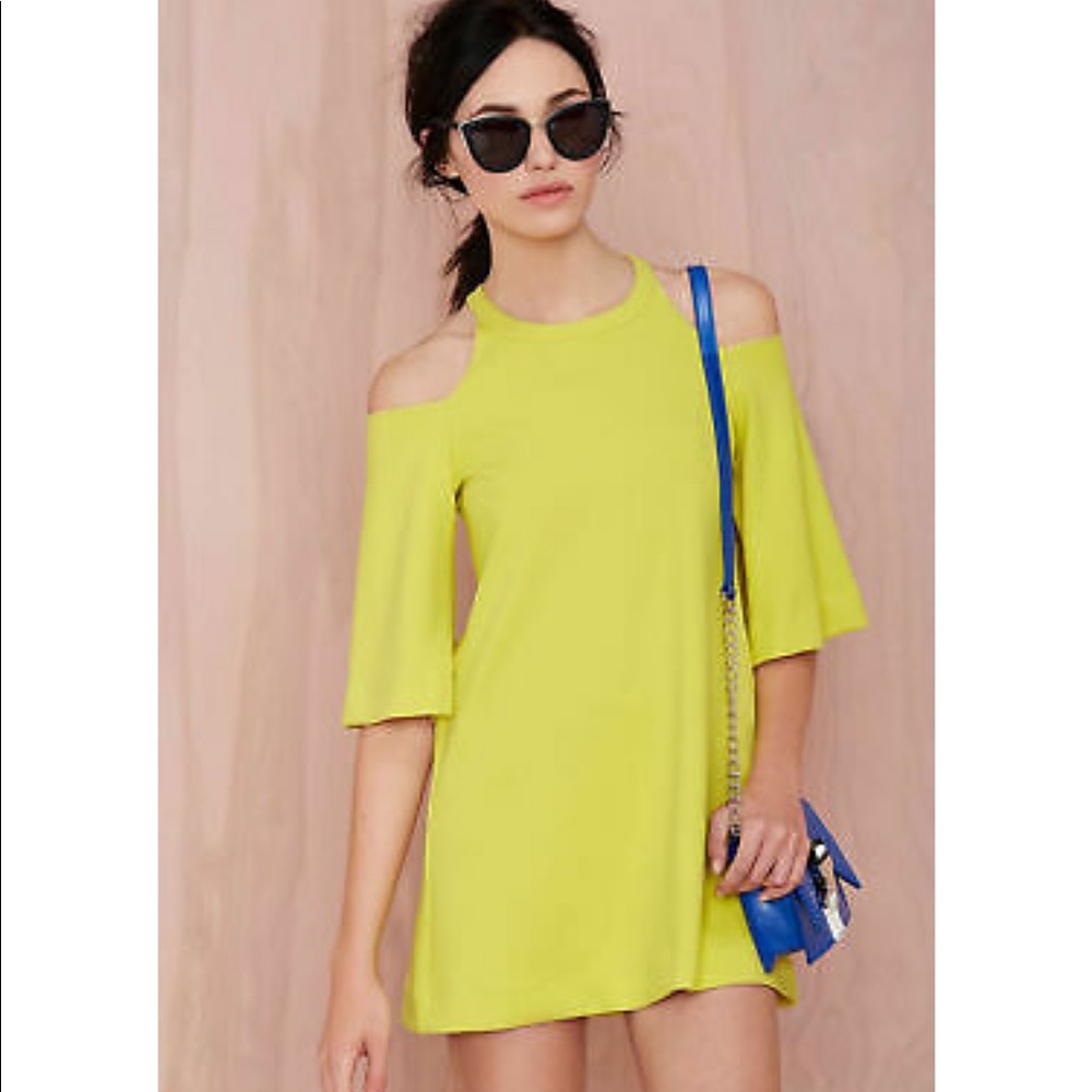 Foxiedox yellow cold shoulder dress nwt cute